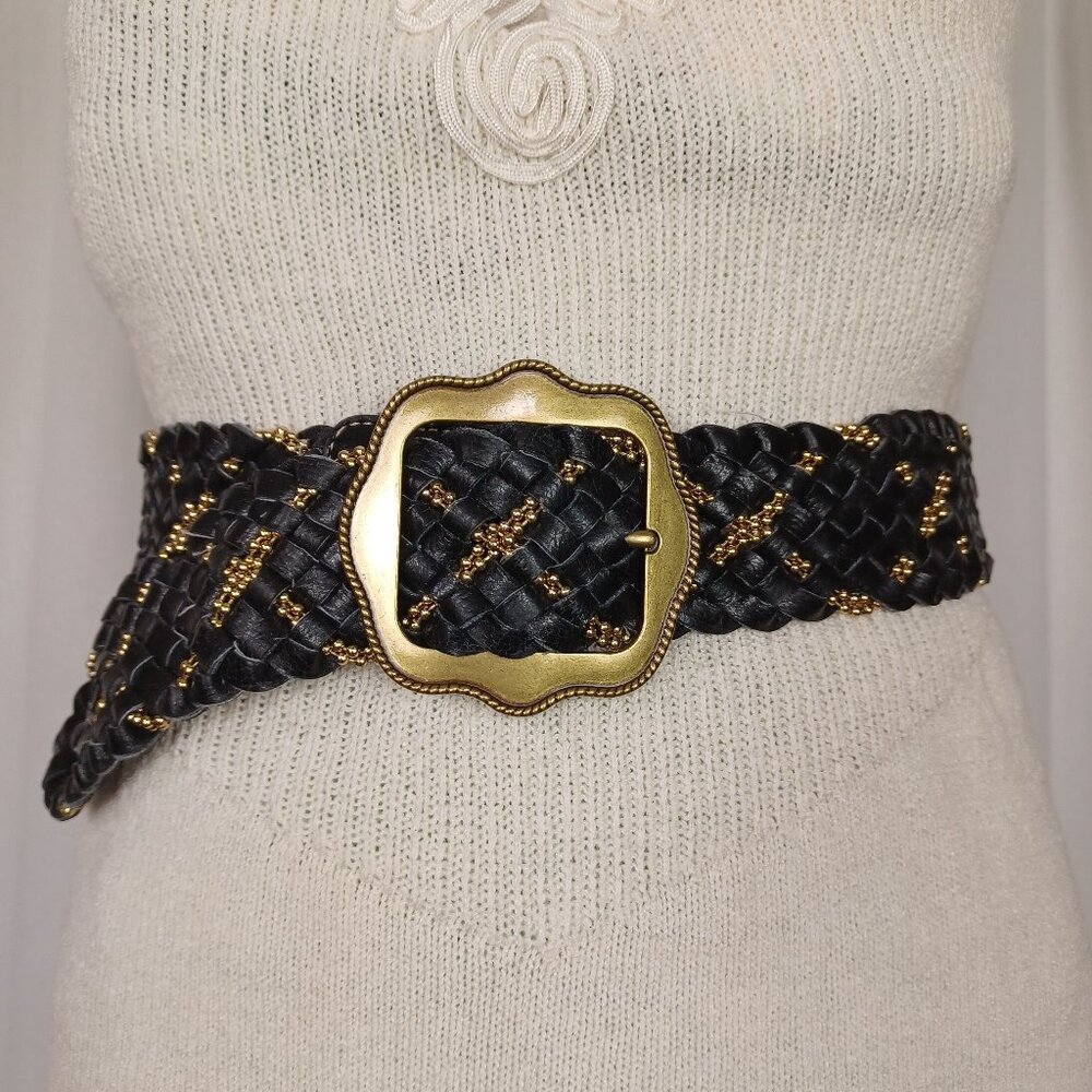 Kathy Van Zeeland Black and Gold Woven Belt
